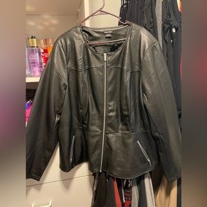 City Chic Size 22 Faux Leather Maeve Fit & Flare Jacket (Black)